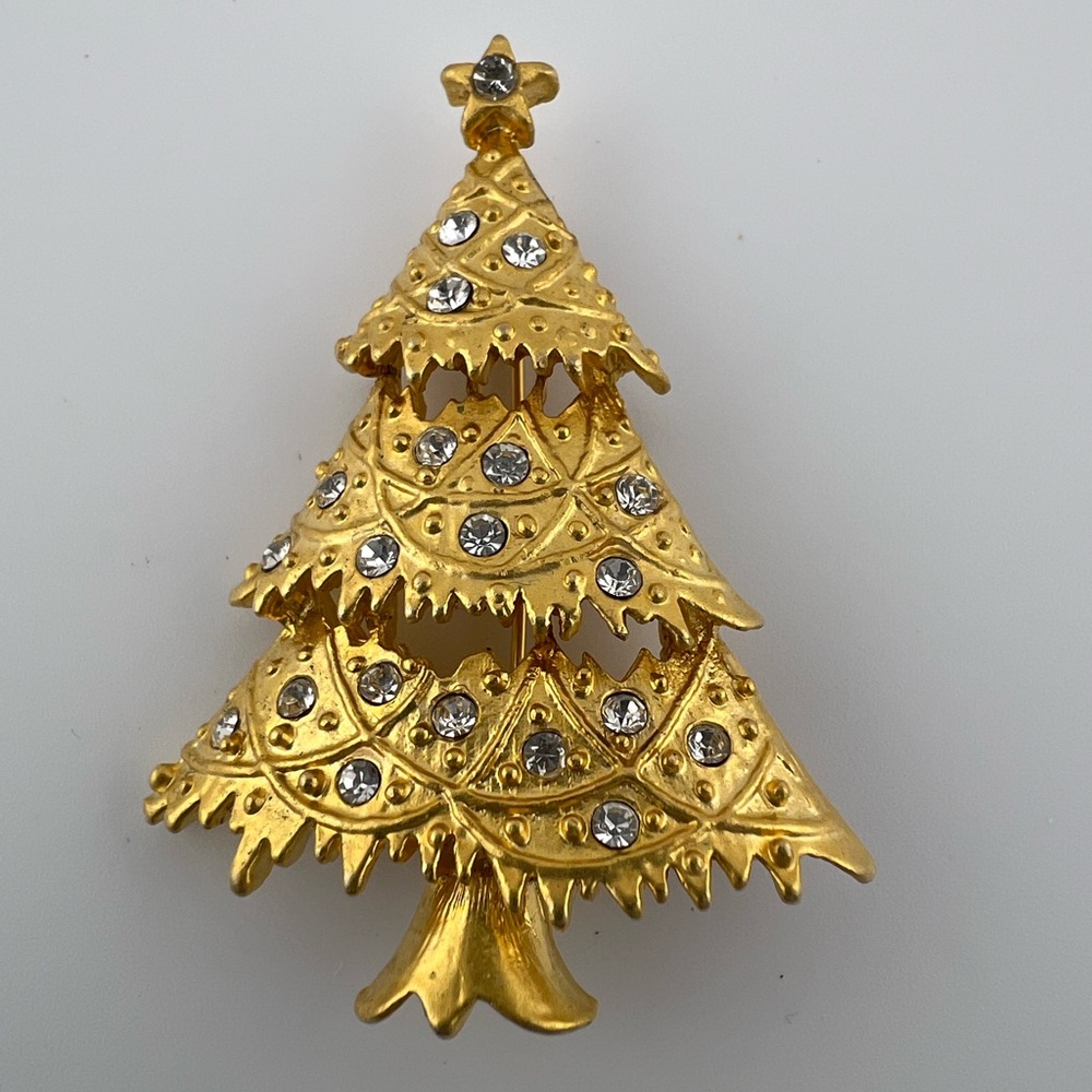 Gold Tone Christmas Tree with Clear Stones